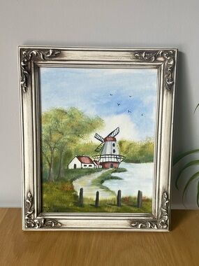 Windmill Landscape Framed Textured Art Print on Canvas Limited Edition 8 x 10